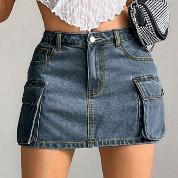 Dresses & Skirts - Denim Pockets Casual Cargo Skirt